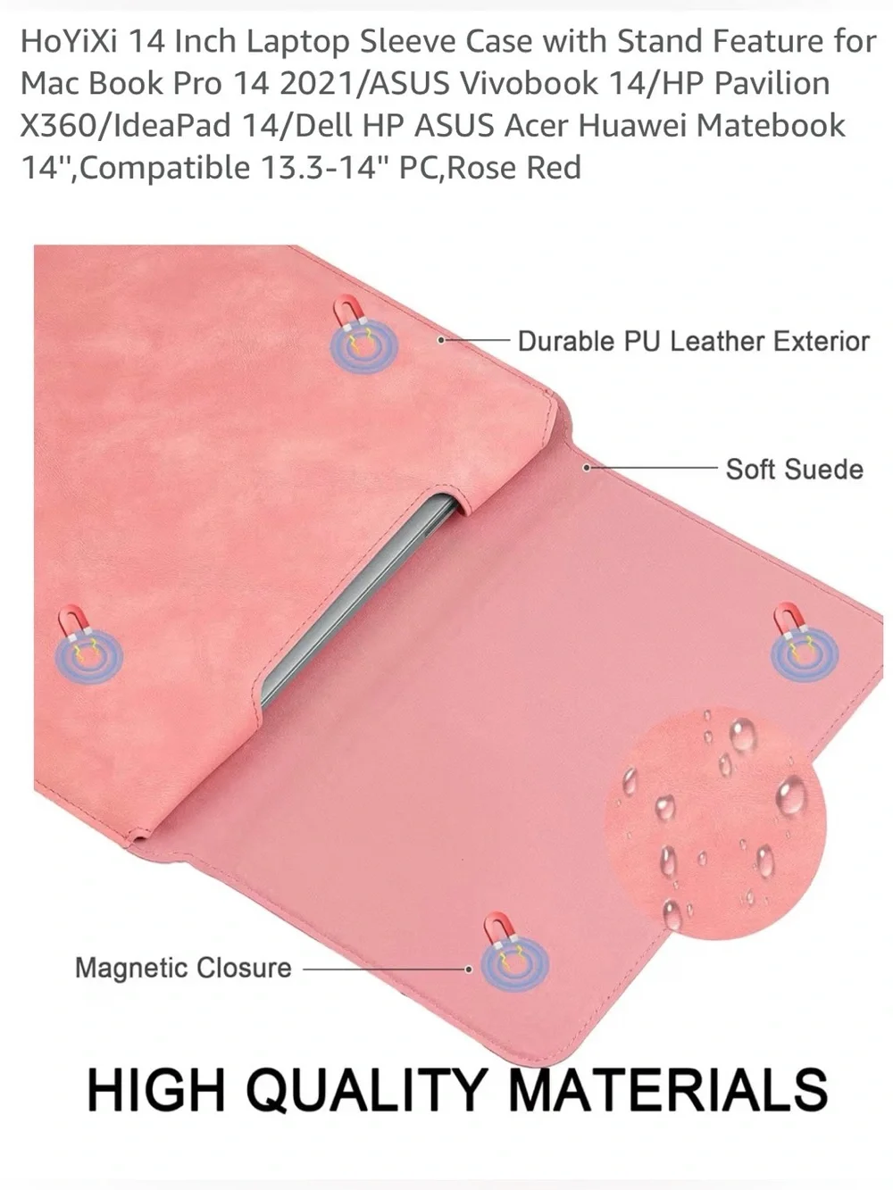Pink 14-inch Tablet & Laptop Sleeve with Stand Feature